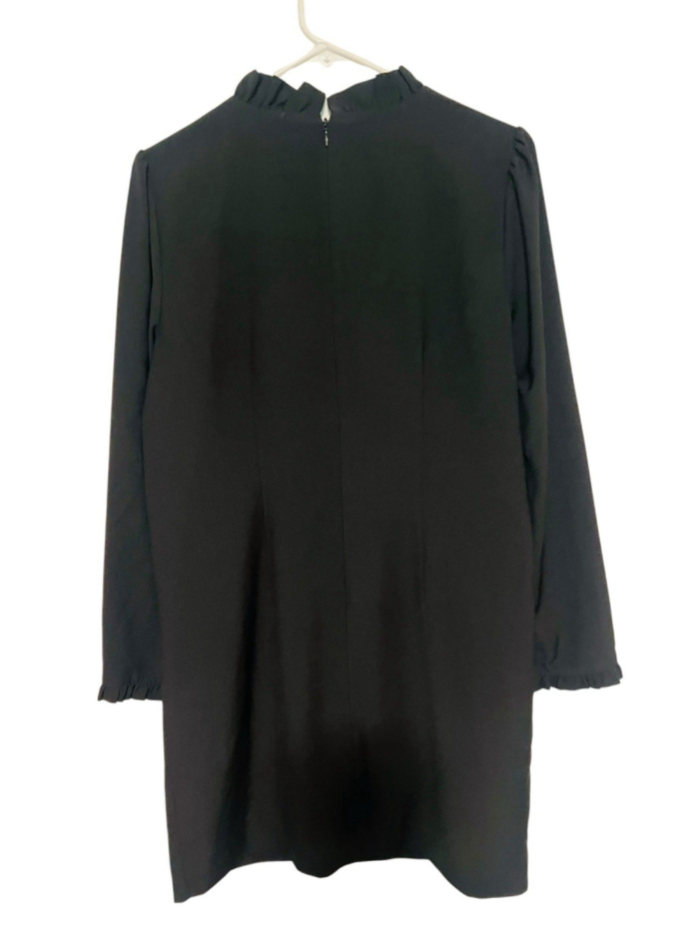 J. Crew Classic High Neck Shift Dress Size 8 Black Pleat Front Ruffle Trim
